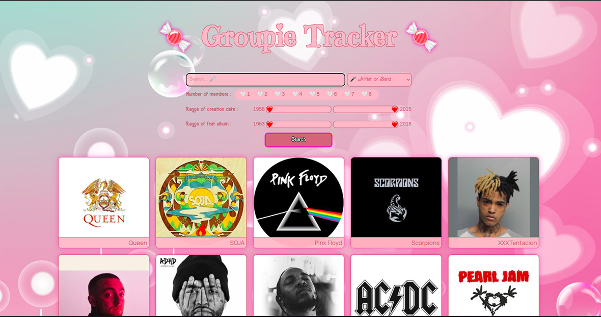 Screenshot Groupie Tracker